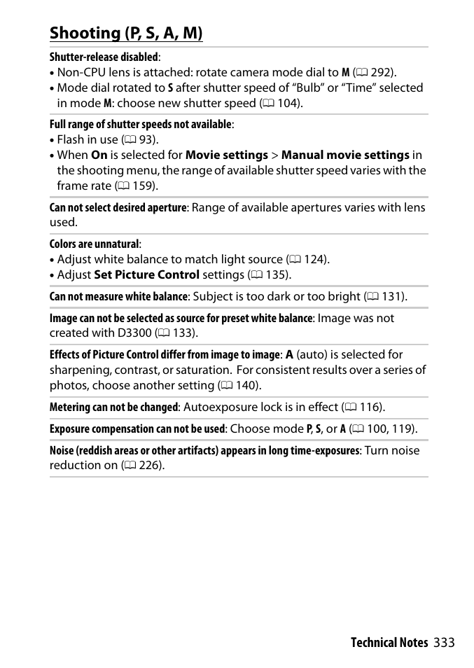 Shooting (p, s, a, m) | Nikon D3300 User Manual | Page 353 / 392