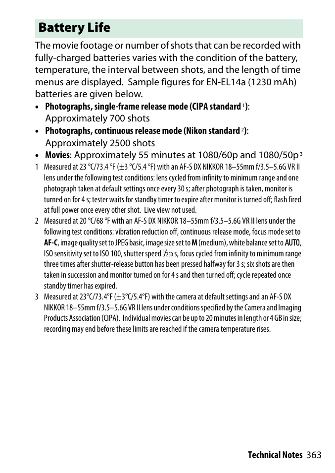 Battery life | Nikon D3300 User Manual | Page 383 / 392
