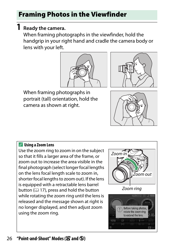 Framing photos in the viewfinder | Nikon D3300 User Manual | Page 46 / 392