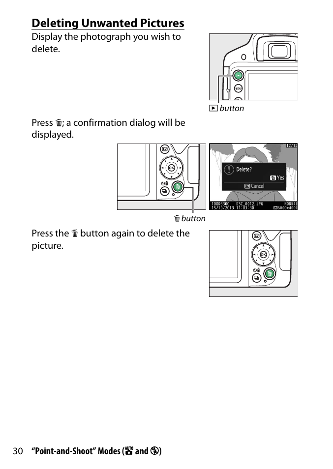 Deleting unwanted pictures | Nikon D3300 User Manual | Page 50 / 392