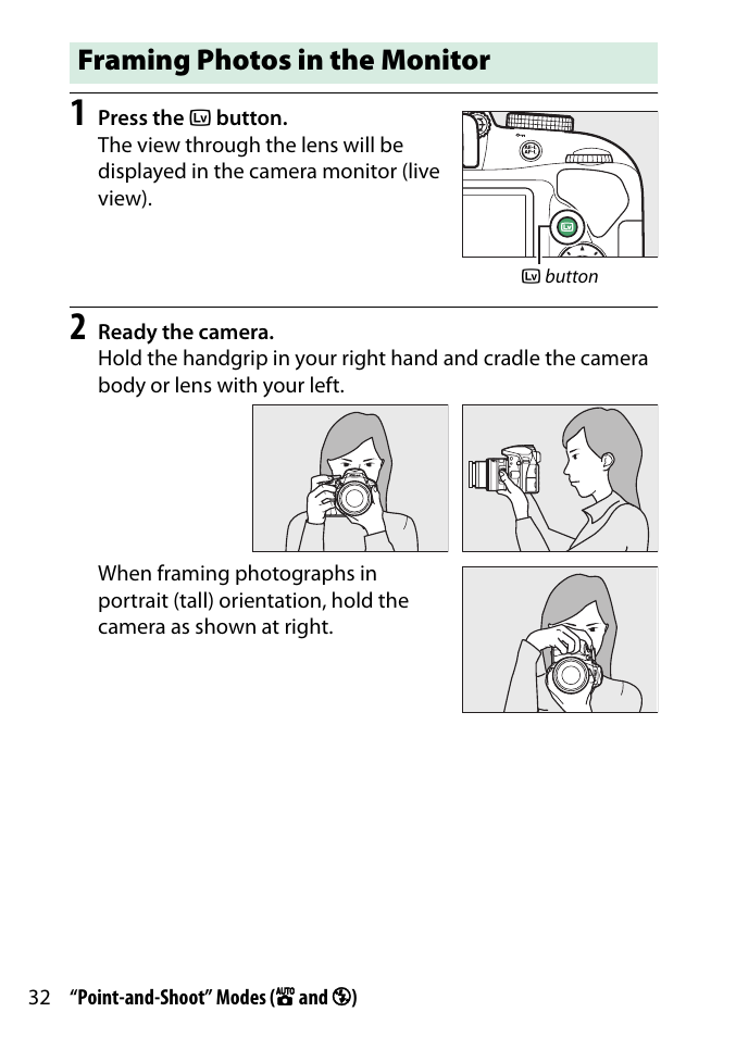 Framing photos in the monitor | Nikon D3300 User Manual | Page 52 / 392