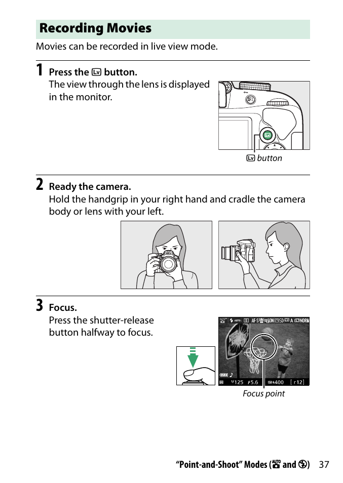 Recording movies | Nikon D3300 User Manual | Page 57 / 392