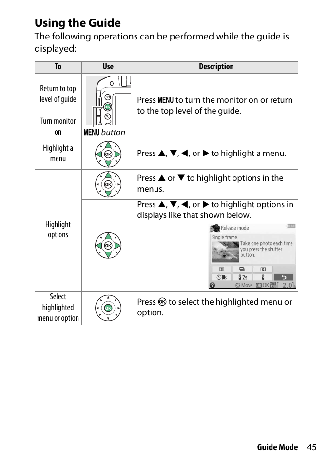 Using the guide | Nikon D3300 User Manual | Page 65 / 392