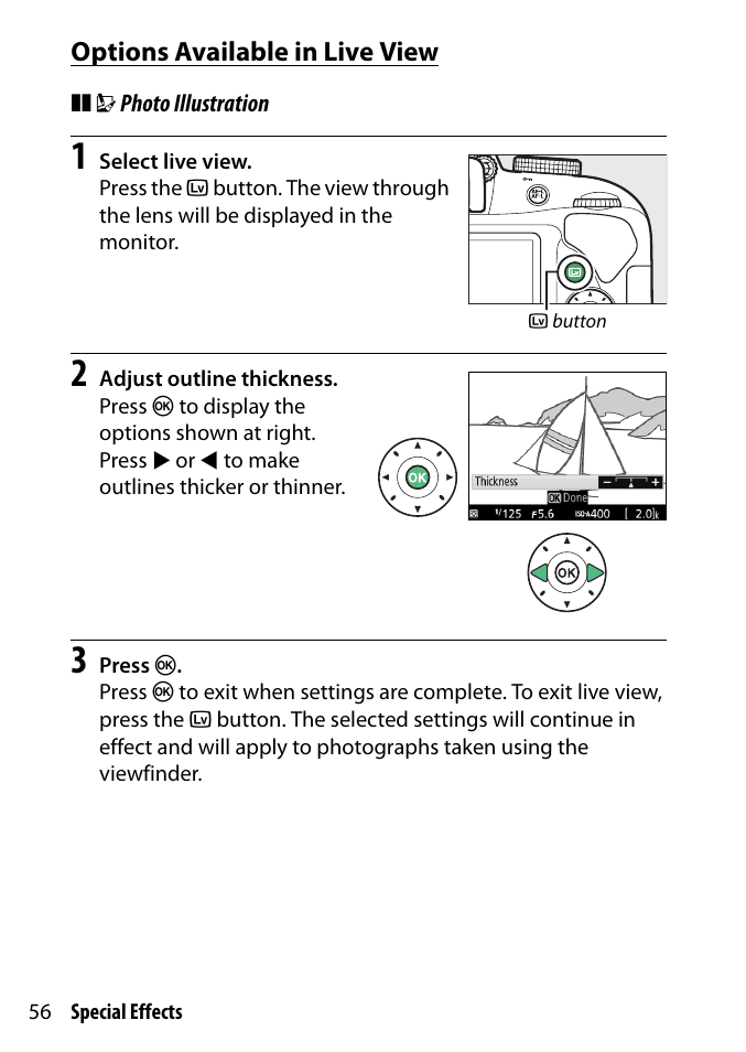 Options available in live view, E view | Nikon D3300 User Manual | Page 76 / 392
