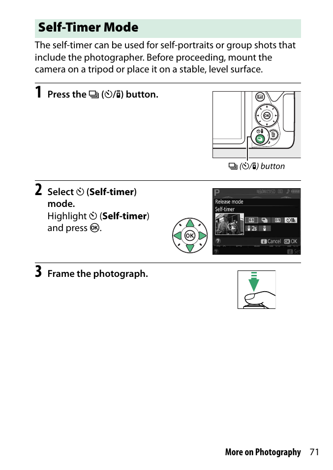 Self-timer mode, With the self-timer | Nikon D3300 User Manual | Page 91 / 392