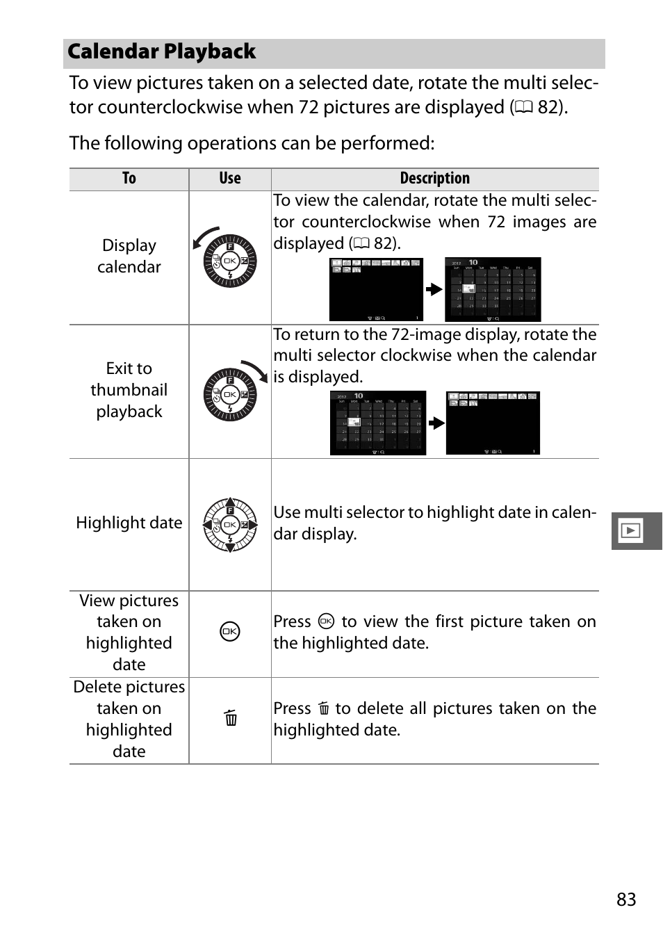 Calendar playback | Nikon J3 User Manual | Page 103 / 234