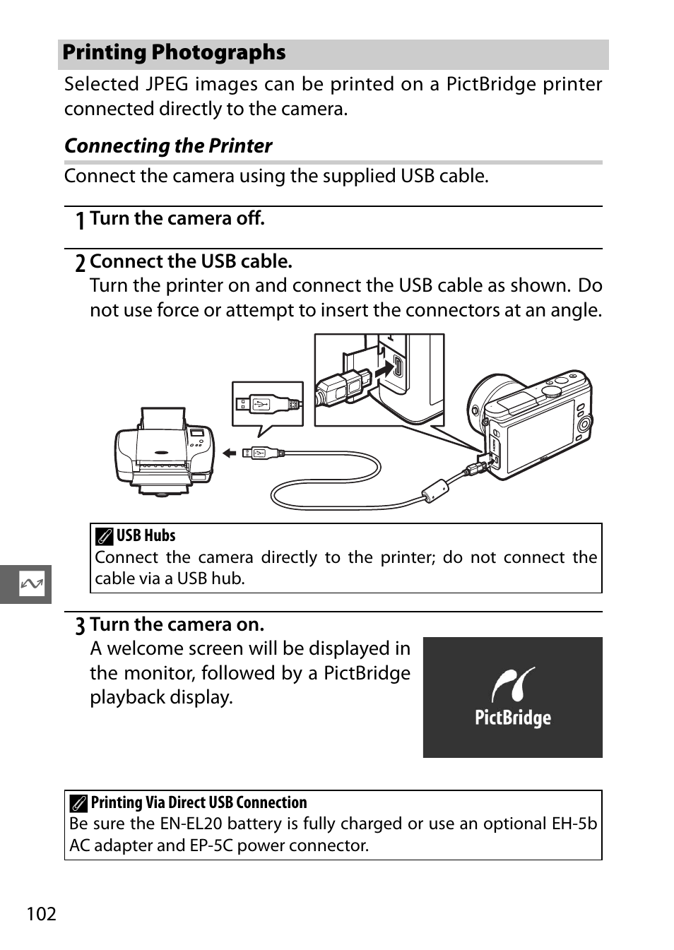 Printing photographs, Connecting the printer | Nikon J3 User Manual | Page 122 / 234