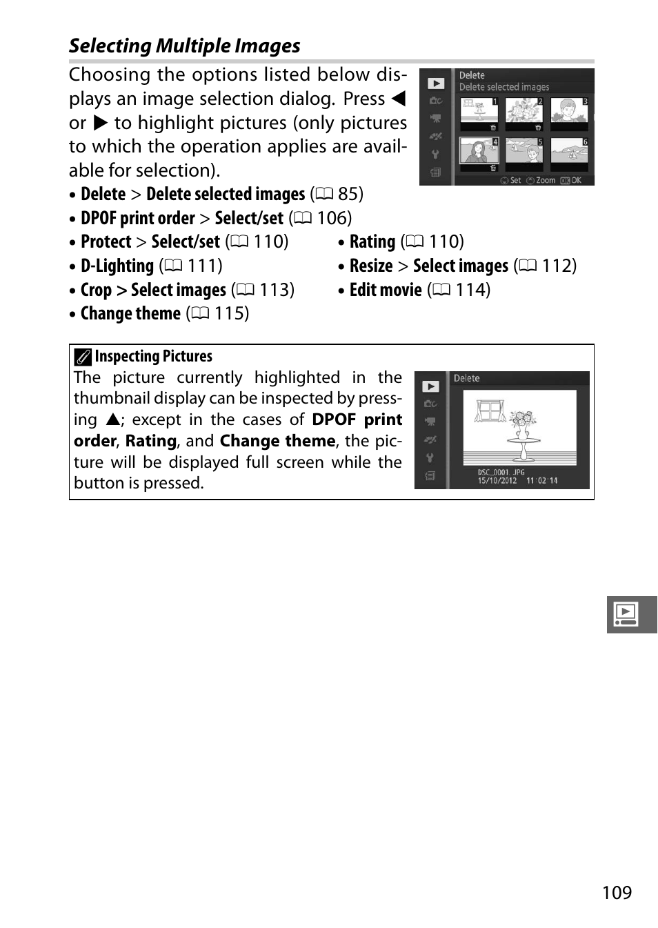 Selecting multiple images | Nikon J3 User Manual | Page 129 / 234