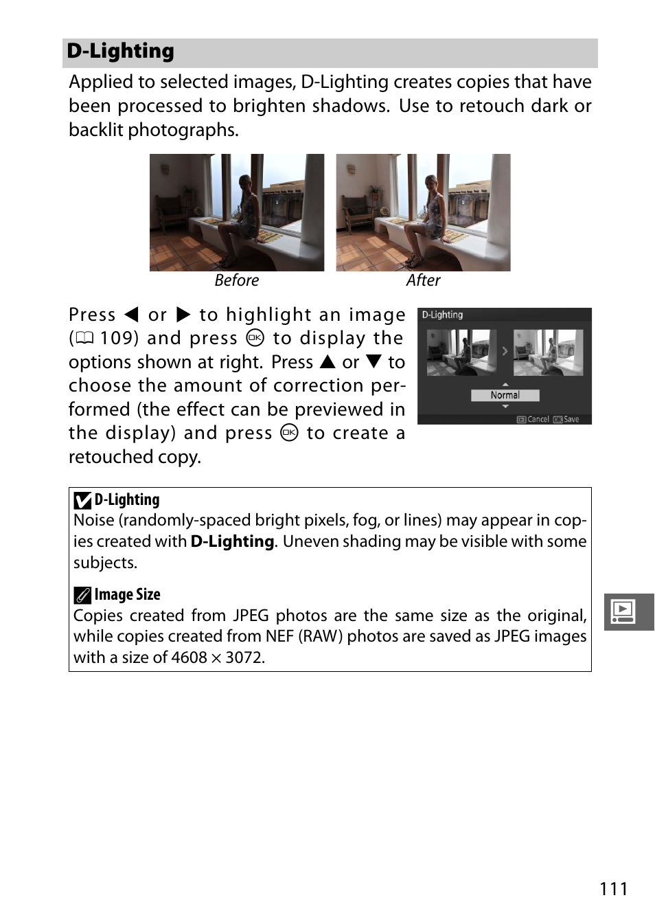 D-lighting | Nikon J3 User Manual | Page 131 / 234