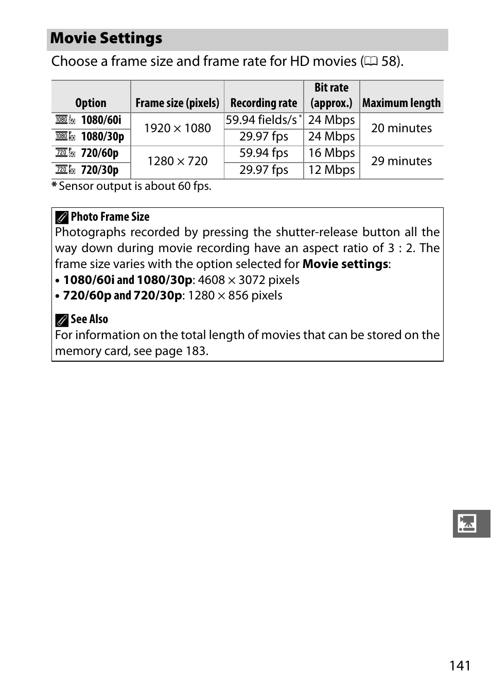 Movie settings | Nikon J3 User Manual | Page 161 / 234