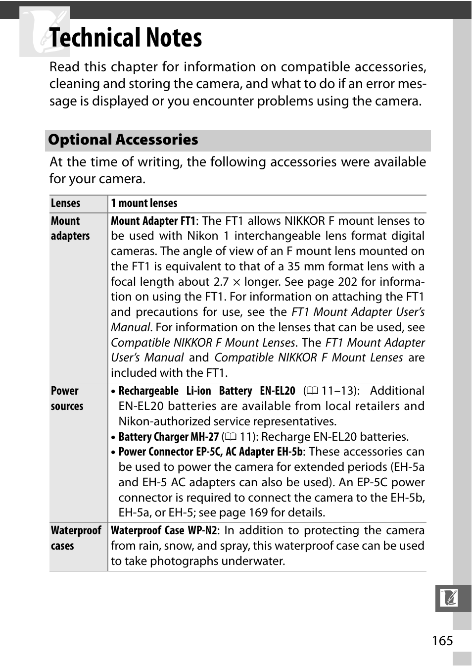 Technical notes, Optional accessories, Terproof case | Nikon J3 User Manual | Page 185 / 234