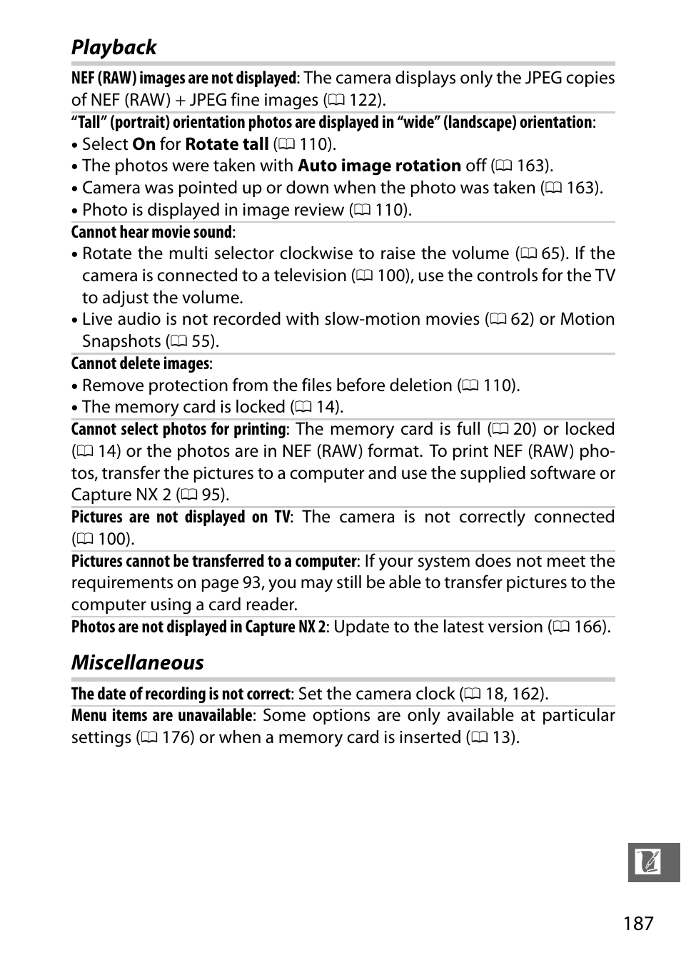 Playback, Miscellaneous, Playback miscellaneous | Nikon J3 User Manual | Page 207 / 234