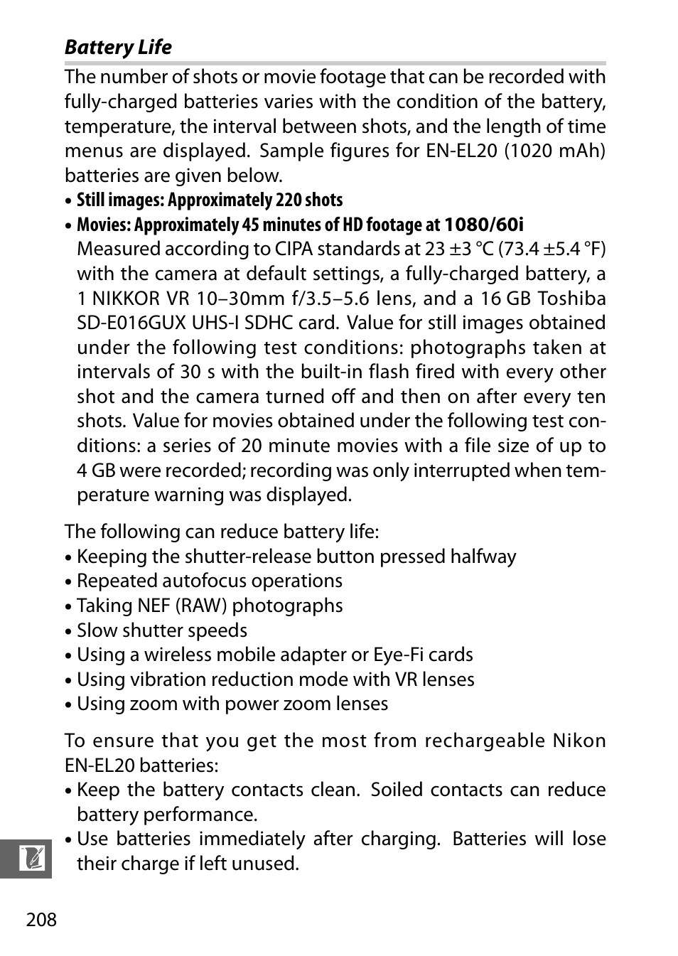 Battery life | Nikon J3 User Manual | Page 228 / 234