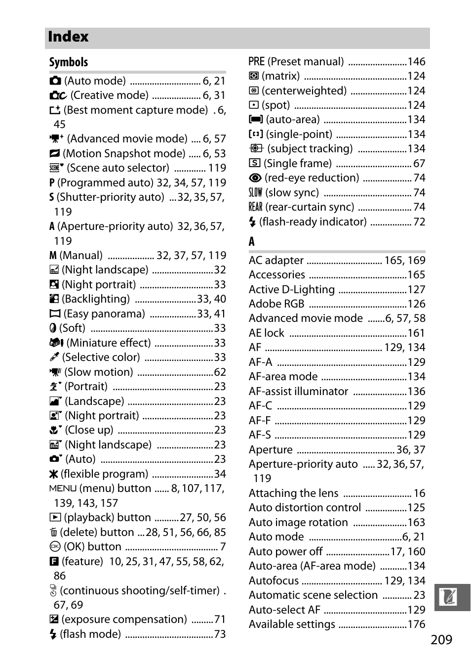 Index | Nikon J3 User Manual | Page 229 / 234