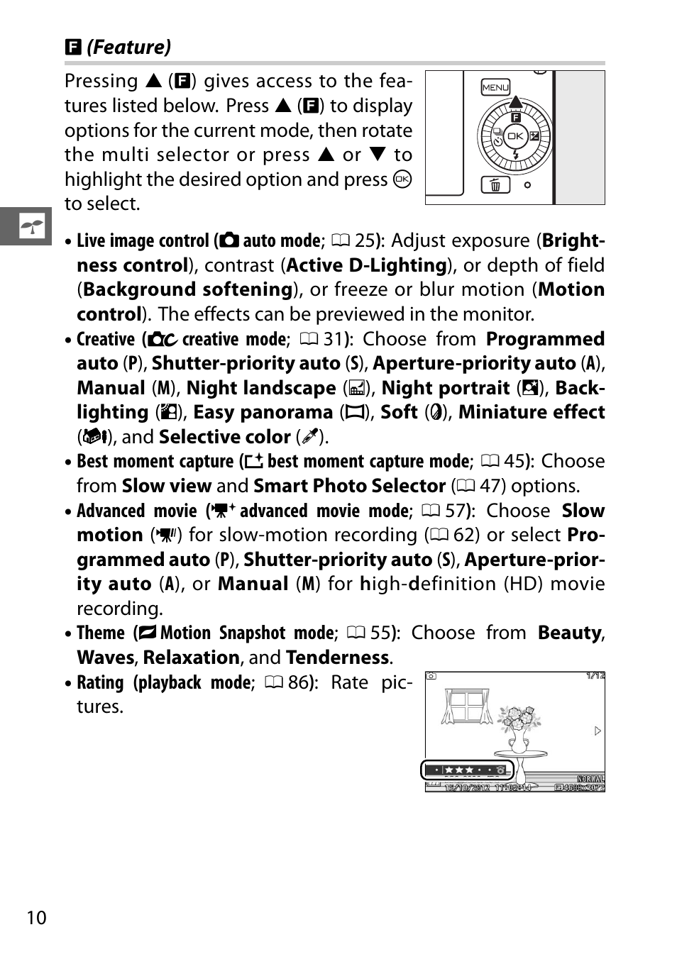 F (feature), Feature) | Nikon J3 User Manual | Page 30 / 234