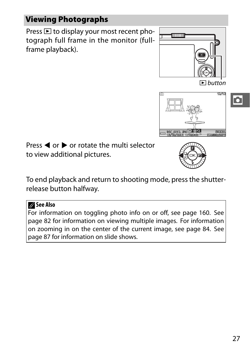 Viewing photographs | Nikon J3 User Manual | Page 47 / 234