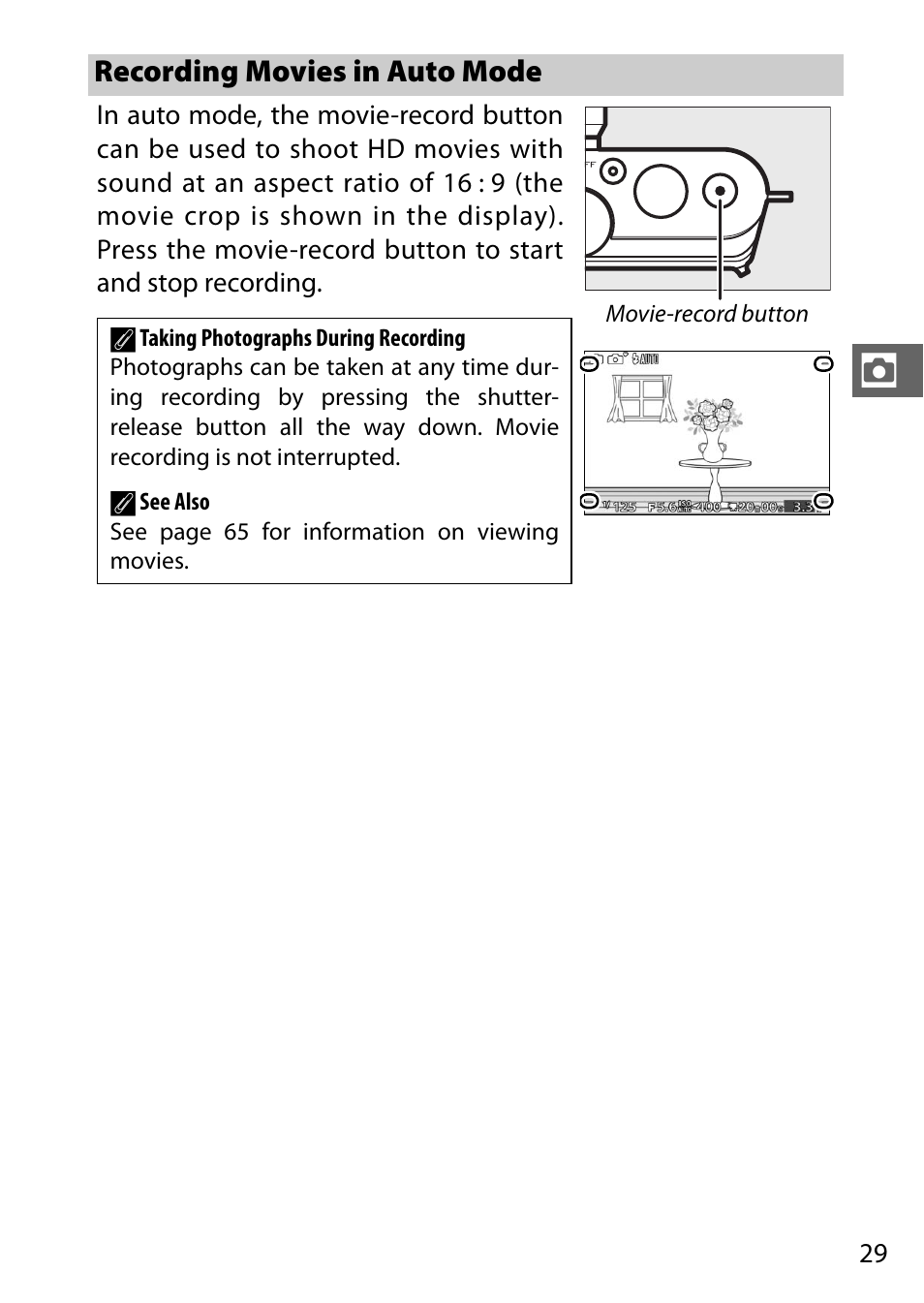 Recording movies in auto mode | Nikon J3 User Manual | Page 49 / 234