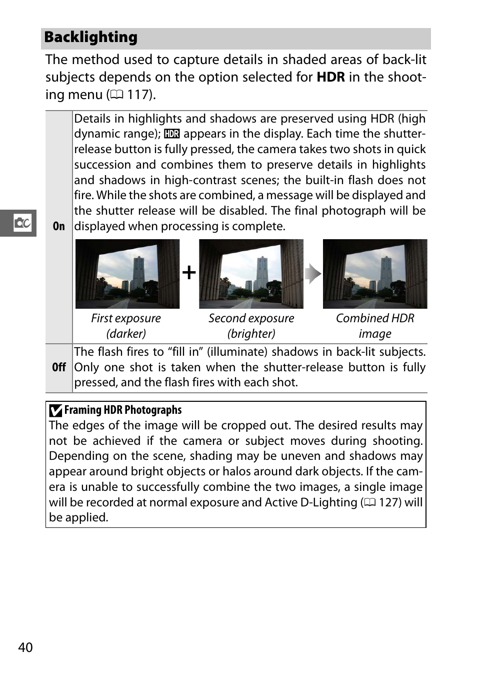 Backlighting | Nikon J3 User Manual | Page 60 / 234