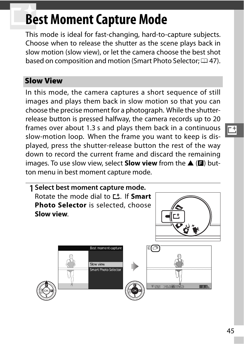 Best moment capture mode, Slow view | Nikon J3 User Manual | Page 65 / 234