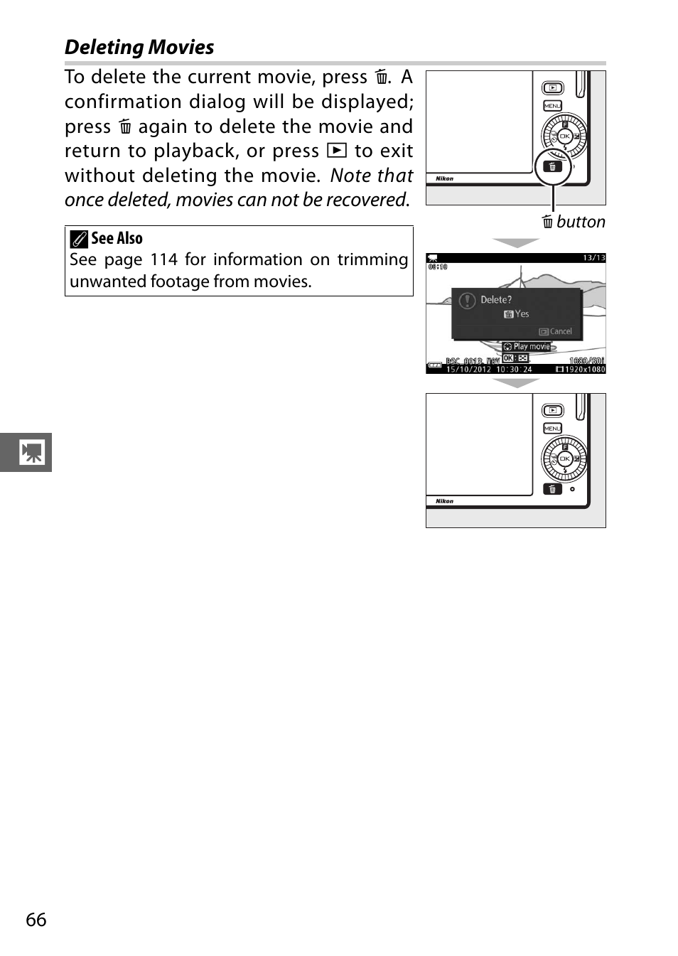 Deleting movies | Nikon J3 User Manual | Page 86 / 234