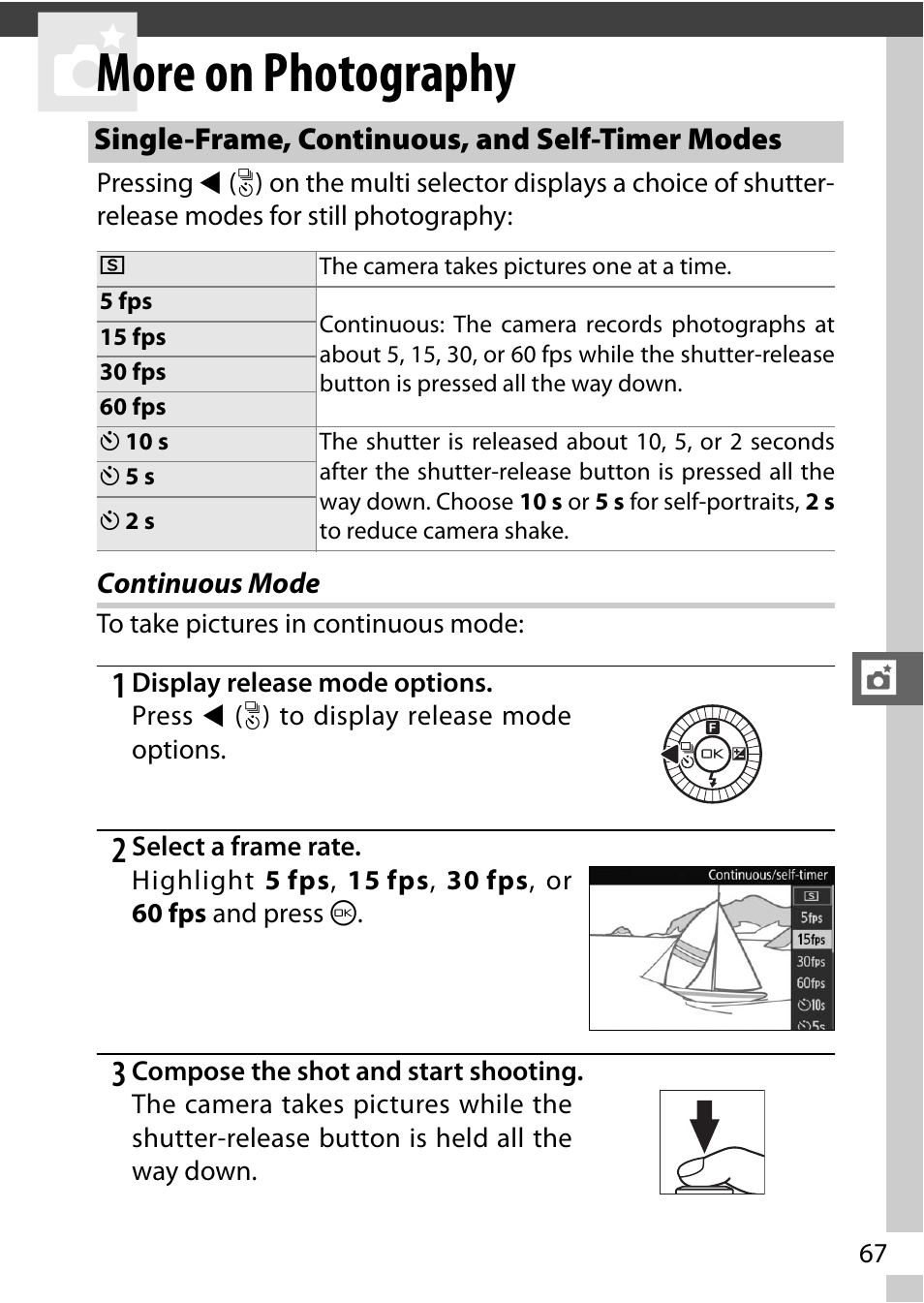 More on photography, Single-frame, continuous, and self-timer modes, Continuous mode | Menu | Nikon J3 User Manual | Page 87 / 234
