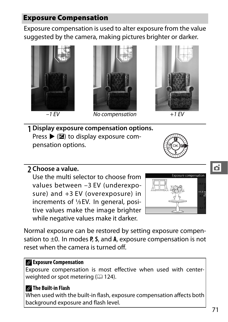 Exposure compensation, 0 71) can be | Nikon J3 User Manual | Page 91 / 234