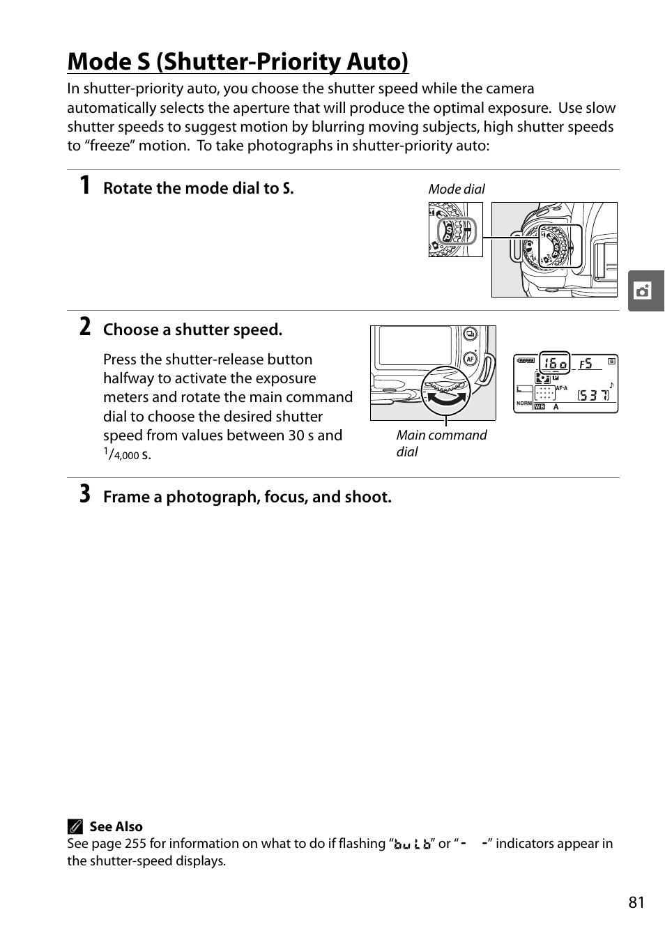 Mode s (shutter-priority auto) | Nikon D90 User Manual | Page 101 / 300