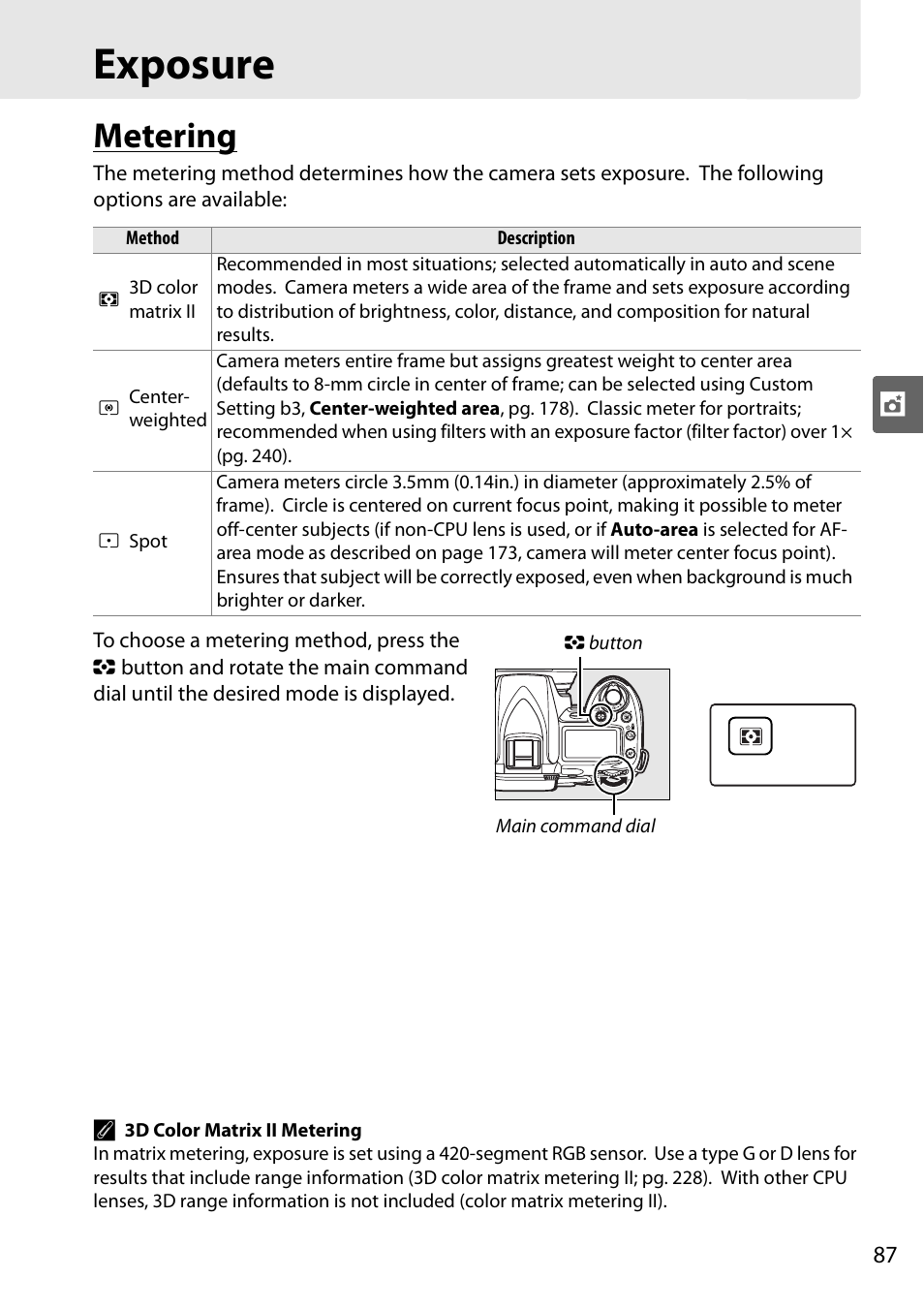 Exposure, Metering | Nikon D90 User Manual | Page 107 / 300