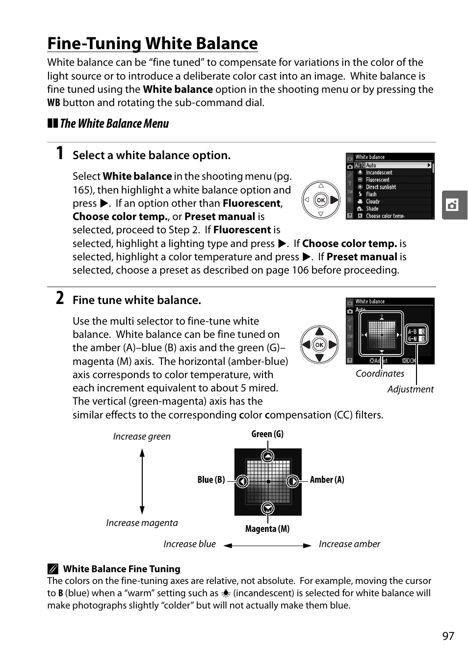 Fine-tuning white balance, The white balance menu | Nikon D90 User Manual | Page 117 / 300