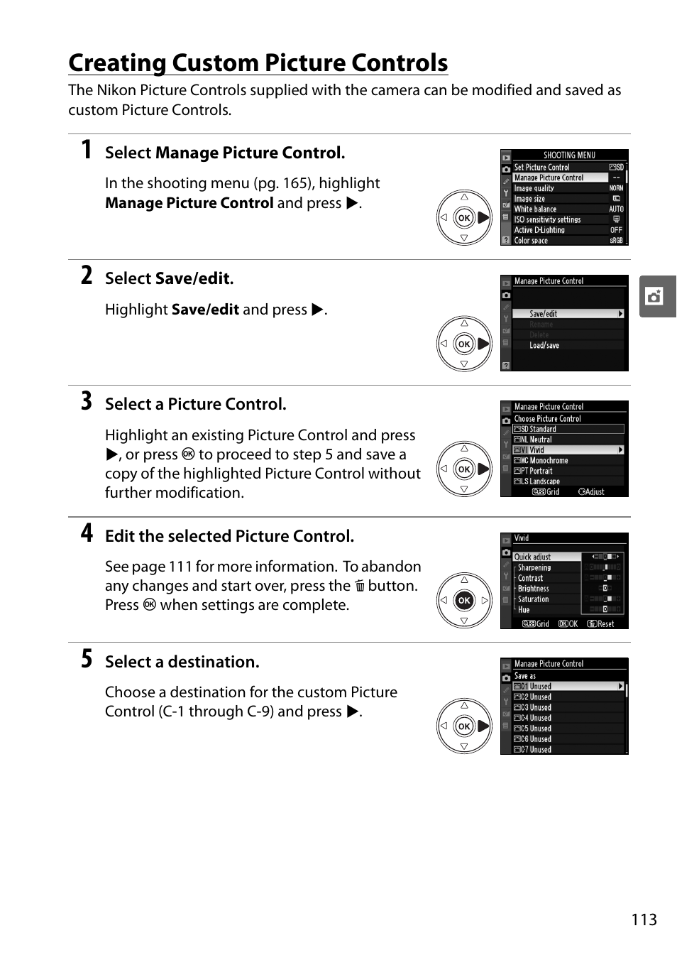 Creating custom picture controls | Nikon D90 User Manual | Page 133 / 300