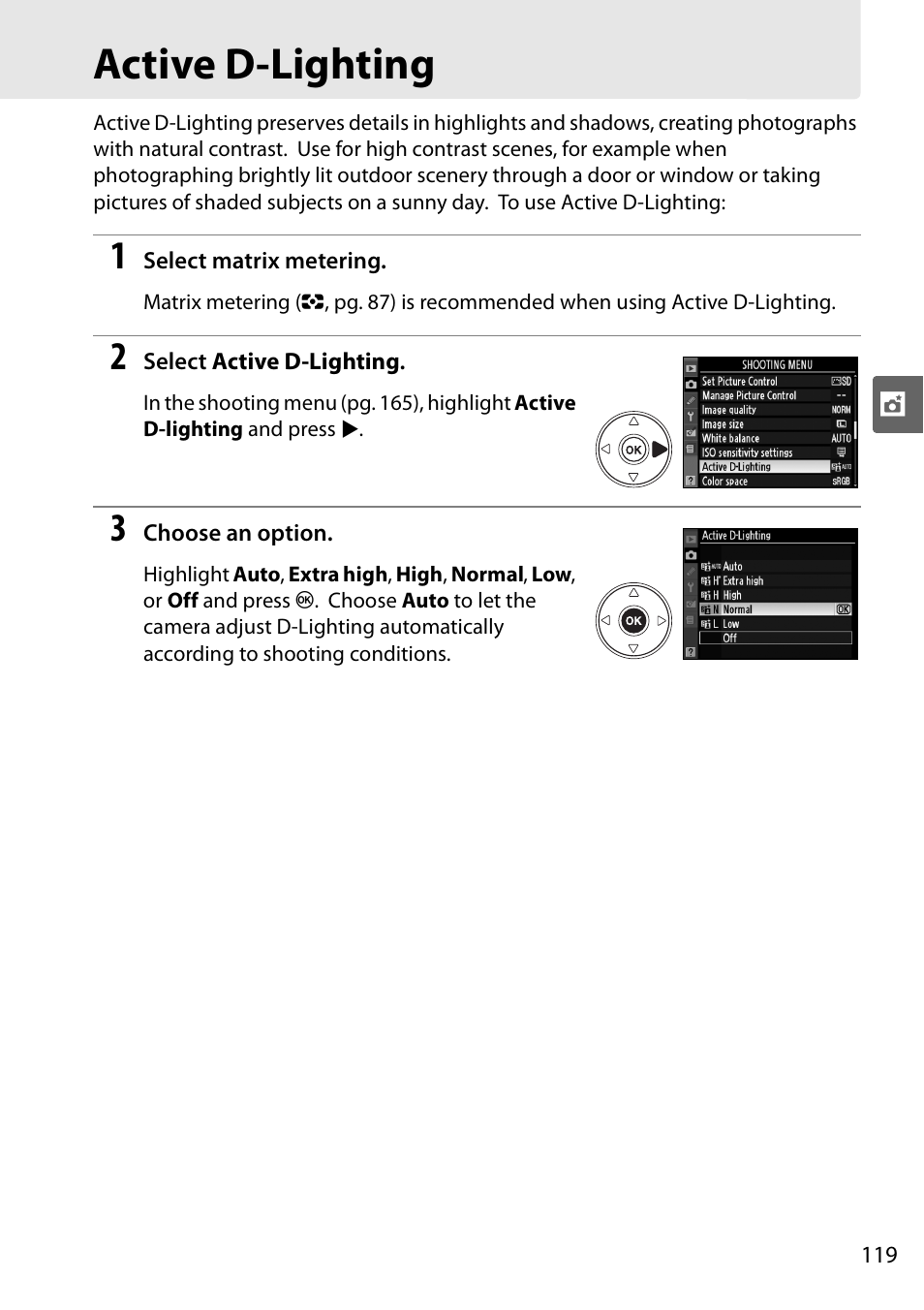 Active d-lighting | Nikon D90 User Manual | Page 139 / 300