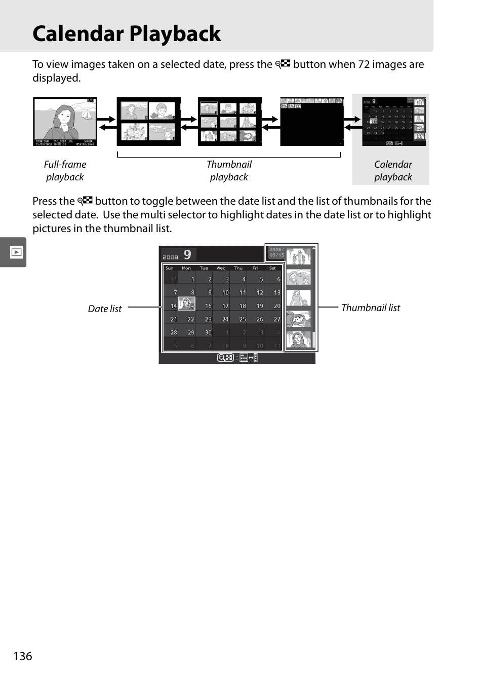 Calendar playback | Nikon D90 User Manual | Page 156 / 300