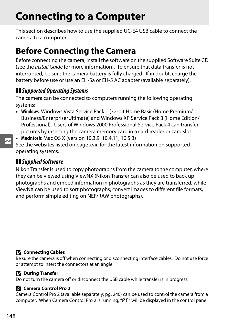 Connecting to a computer, Before connecting the camera | Nikon D90 User Manual | Page 168 / 300