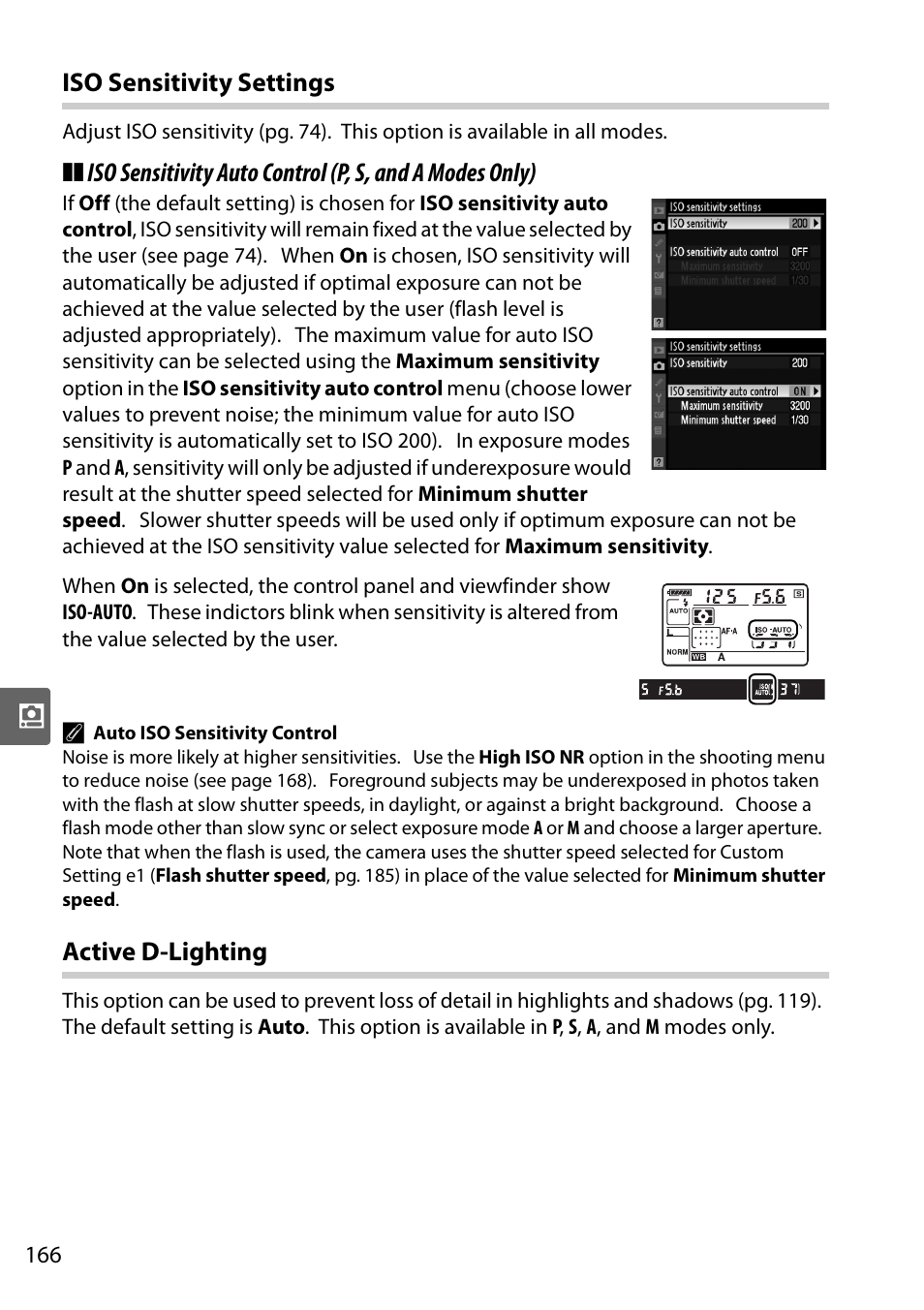 Iso sensitivity settings, Active d-lighting | Nikon D90 User Manual | Page 186 / 300