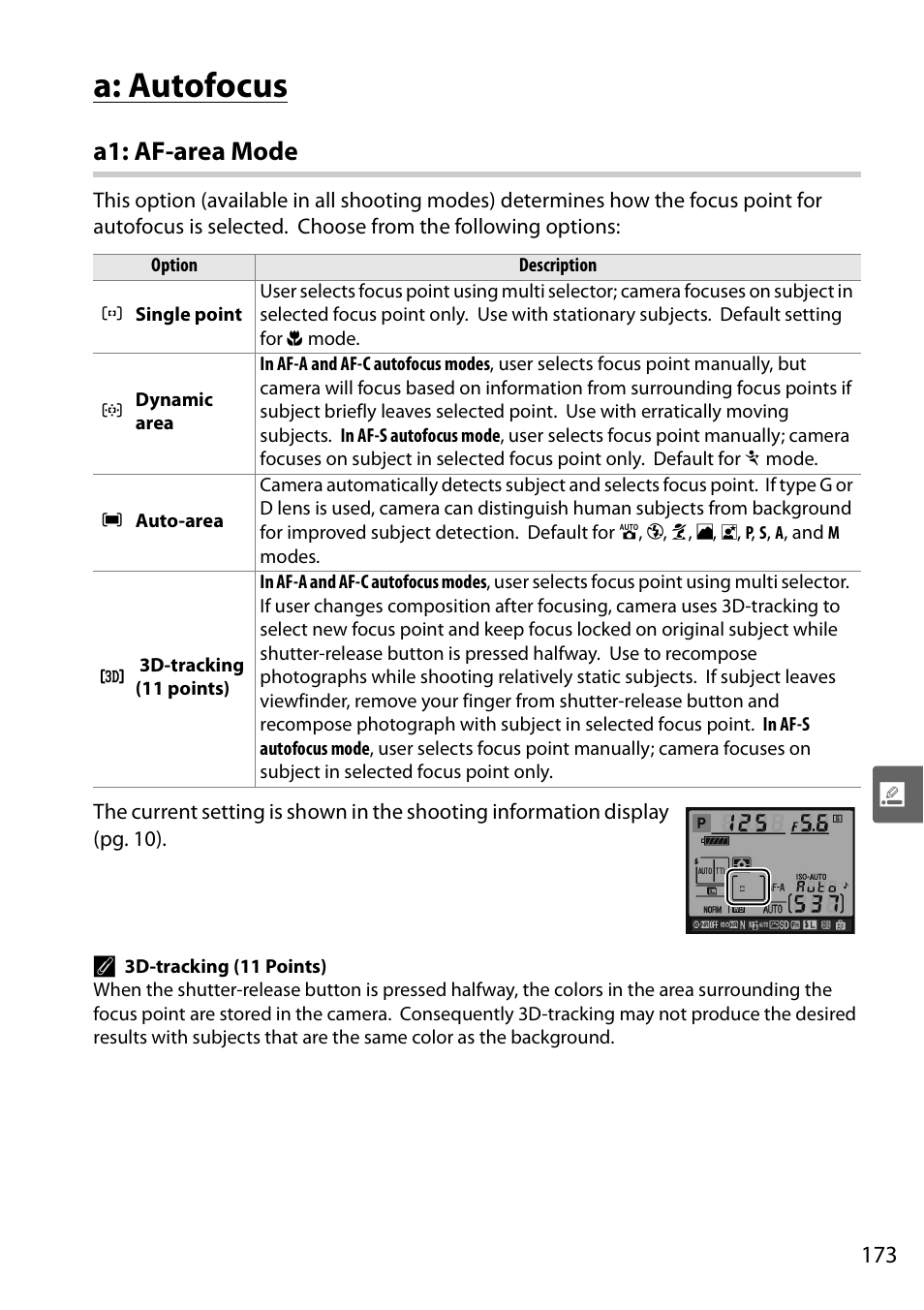 A: autofocus, A1: af-area mode | Nikon D90 User Manual | Page 193 / 300