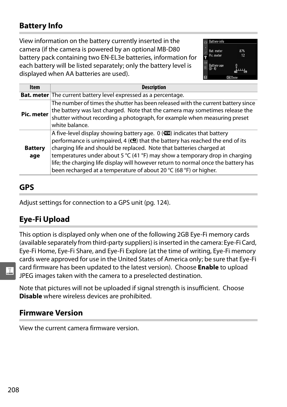 Battery info, Eye-fi upload, Firmware version | Nikon D90 User Manual | Page 228 / 300