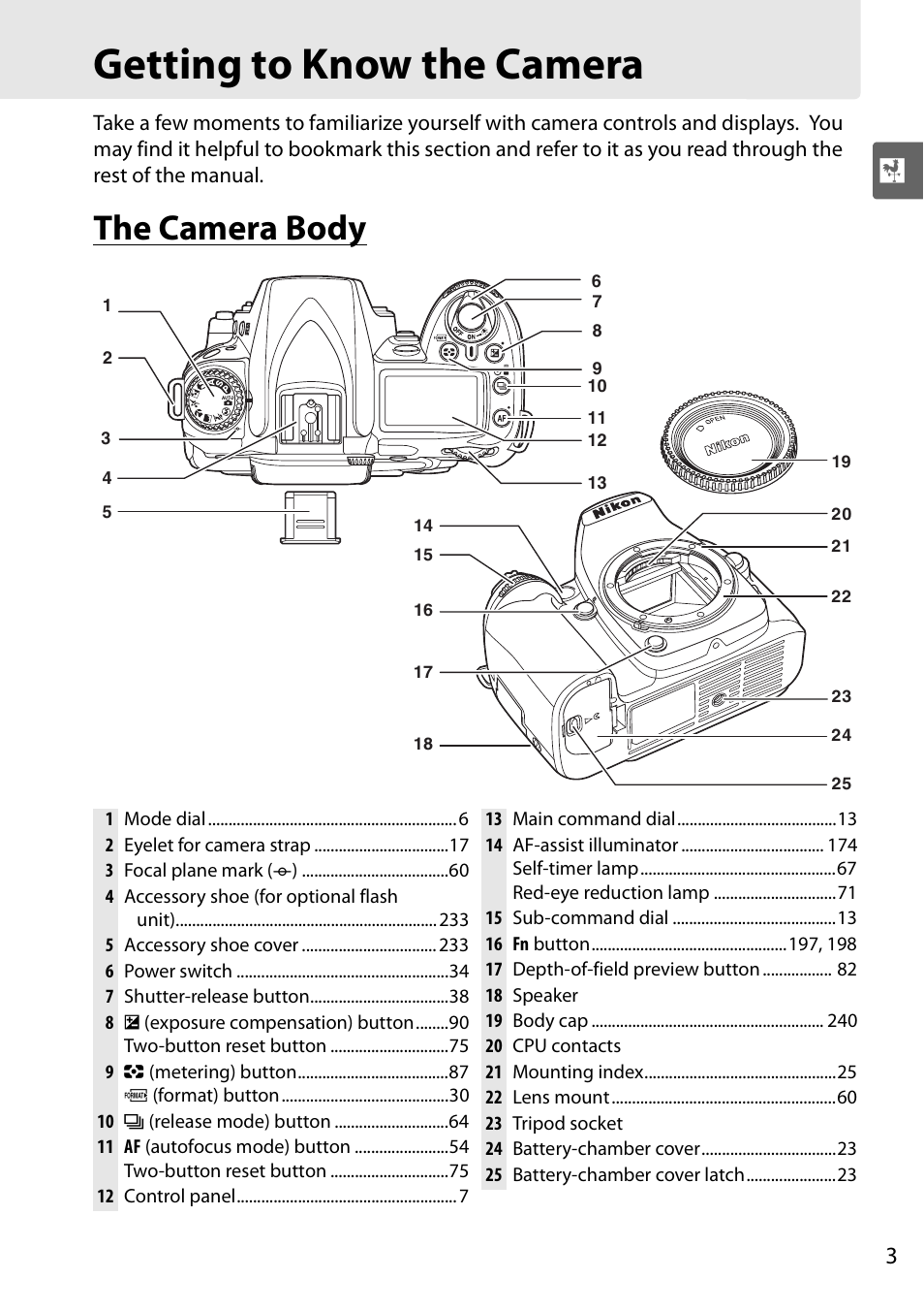 Getting to know the camera, The camera body | Nikon D90 User Manual | Page 23 / 300
