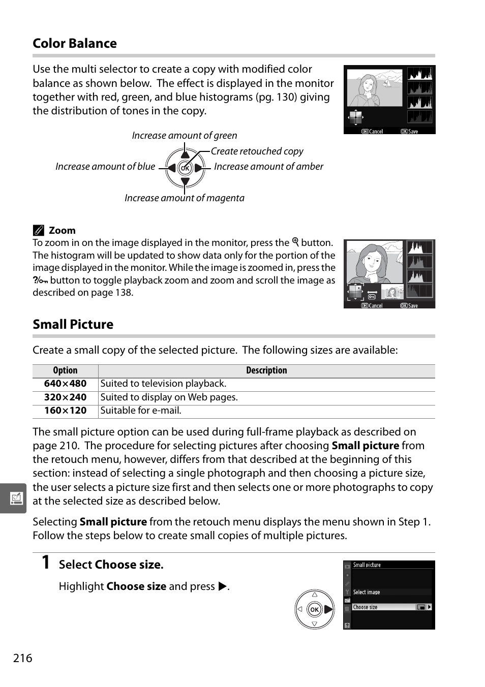 Color balance, Small picture | Nikon D90 User Manual | Page 236 / 300