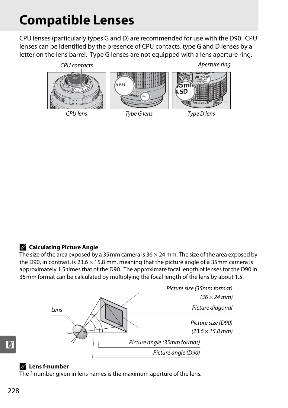 Compatible lenses | Nikon D90 User Manual | Page 248 / 300