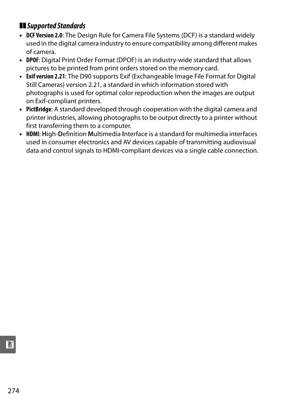 Supported standards | Nikon D90 User Manual | Page 294 / 300