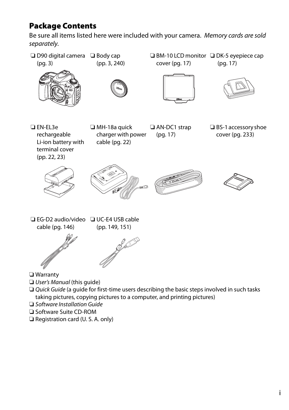 Package contents | Nikon D90 User Manual | Page 3 / 300