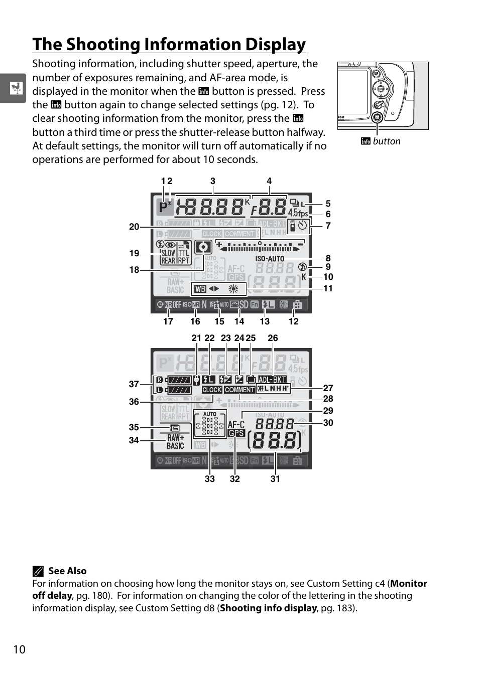 The shooting information display | Nikon D90 User Manual | Page 30 / 300