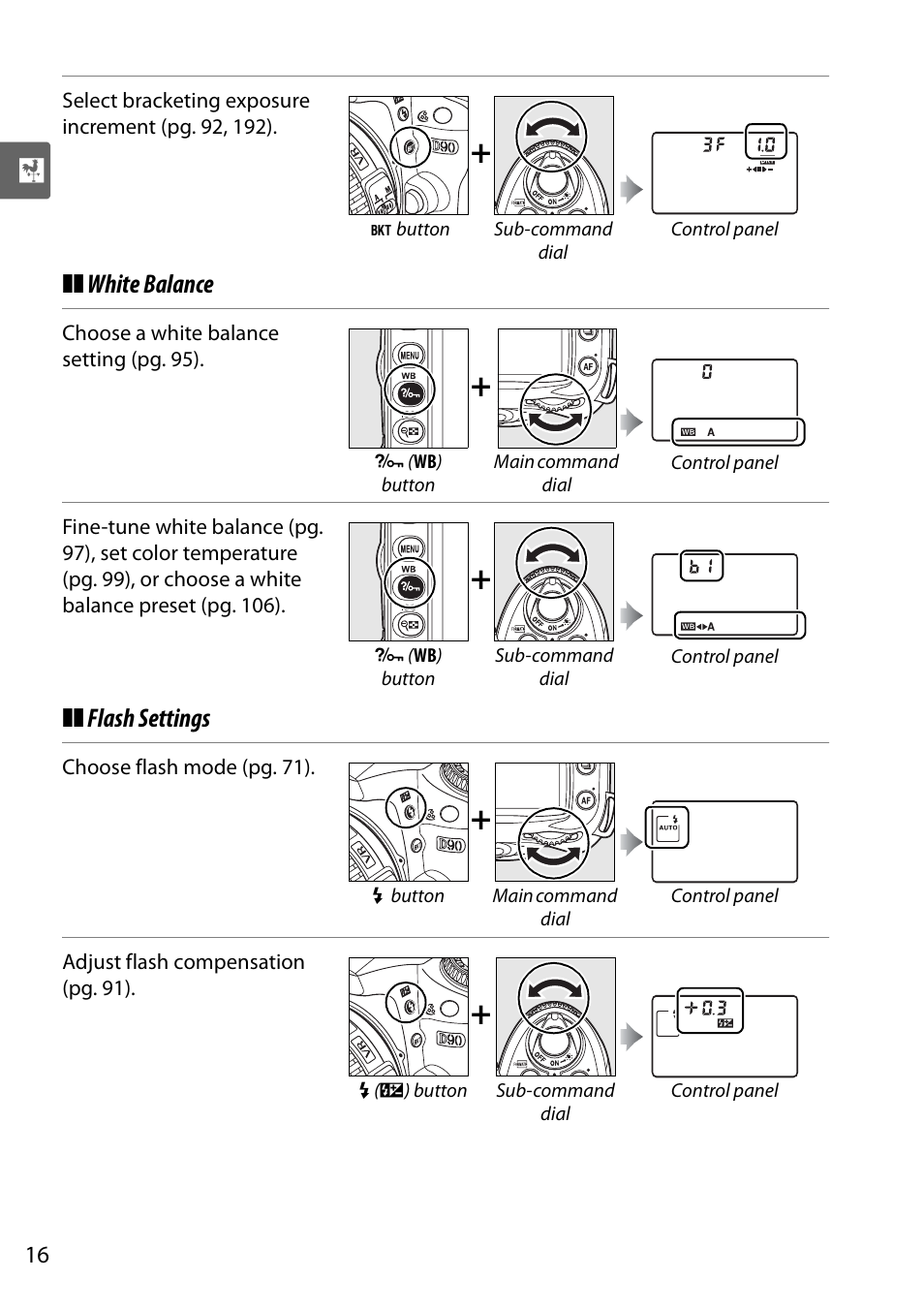 White balance, Flash settings | Nikon D90 User Manual | Page 36 / 300