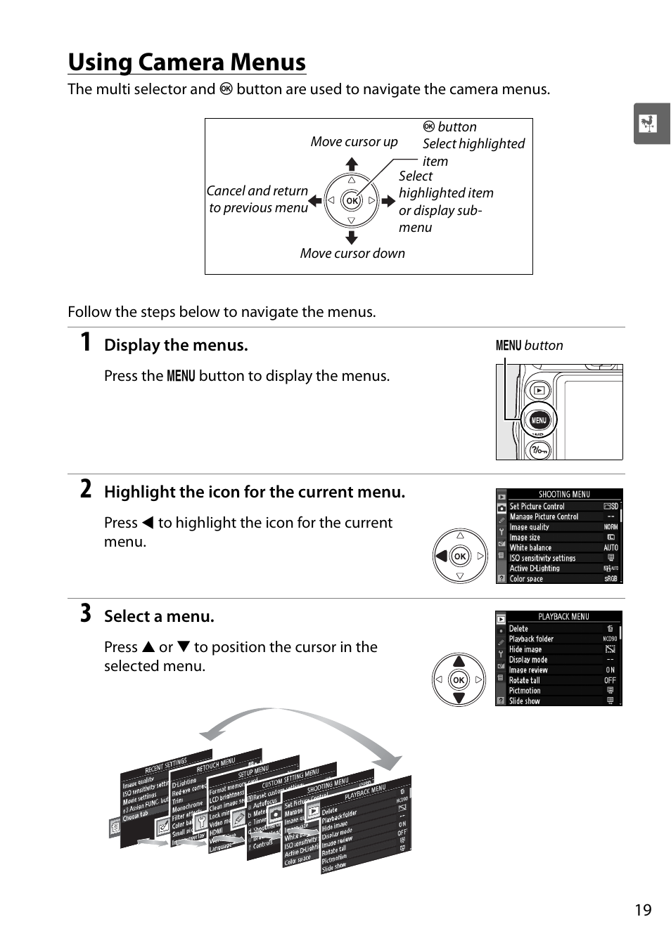 Using camera menus | Nikon D90 User Manual | Page 39 / 300