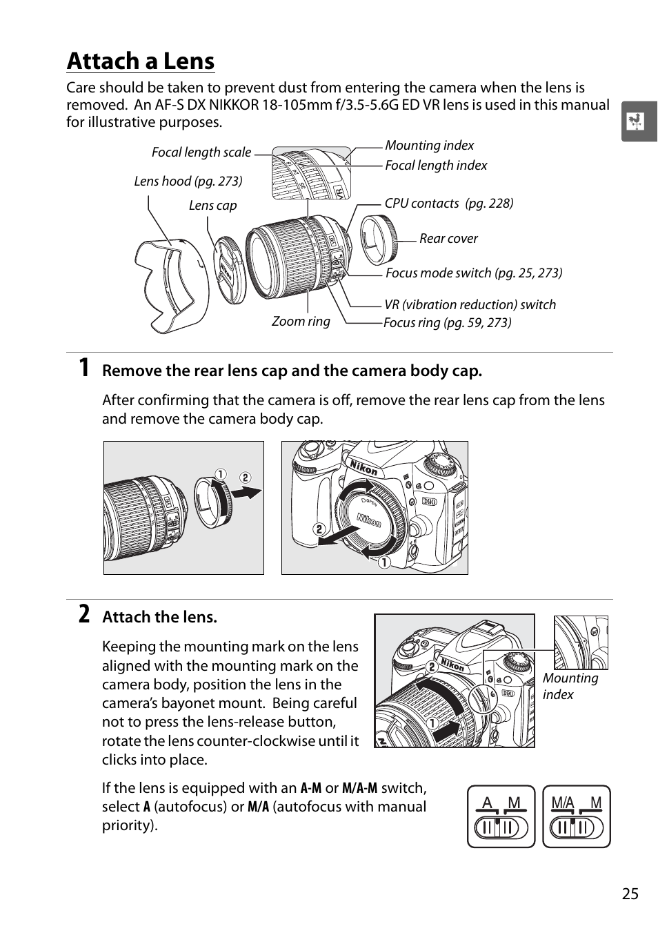 Attach a lens | Nikon D90 User Manual | Page 45 / 300