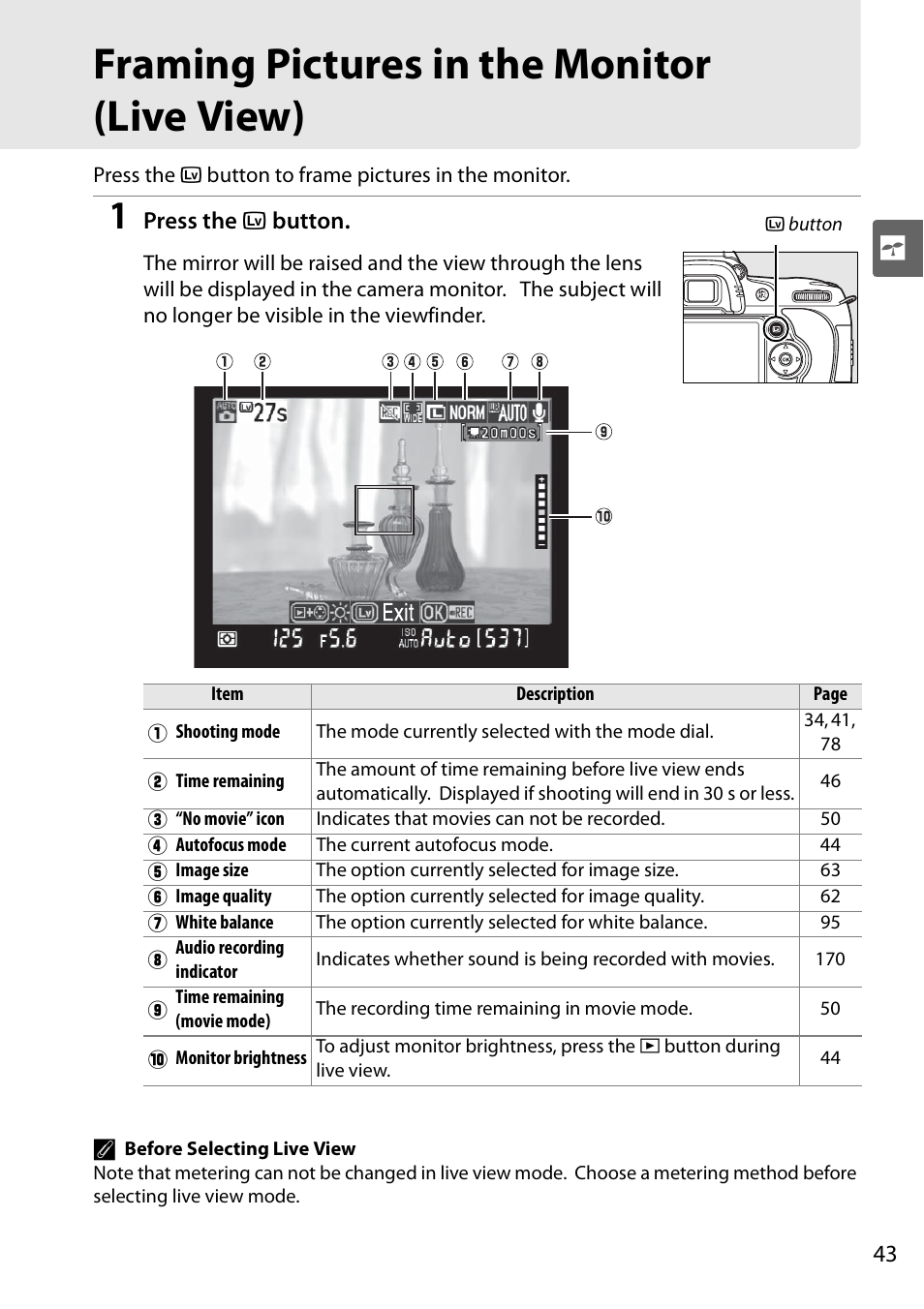 Framing pictures in the monitor (live view) | Nikon D90 User Manual | Page 63 / 300