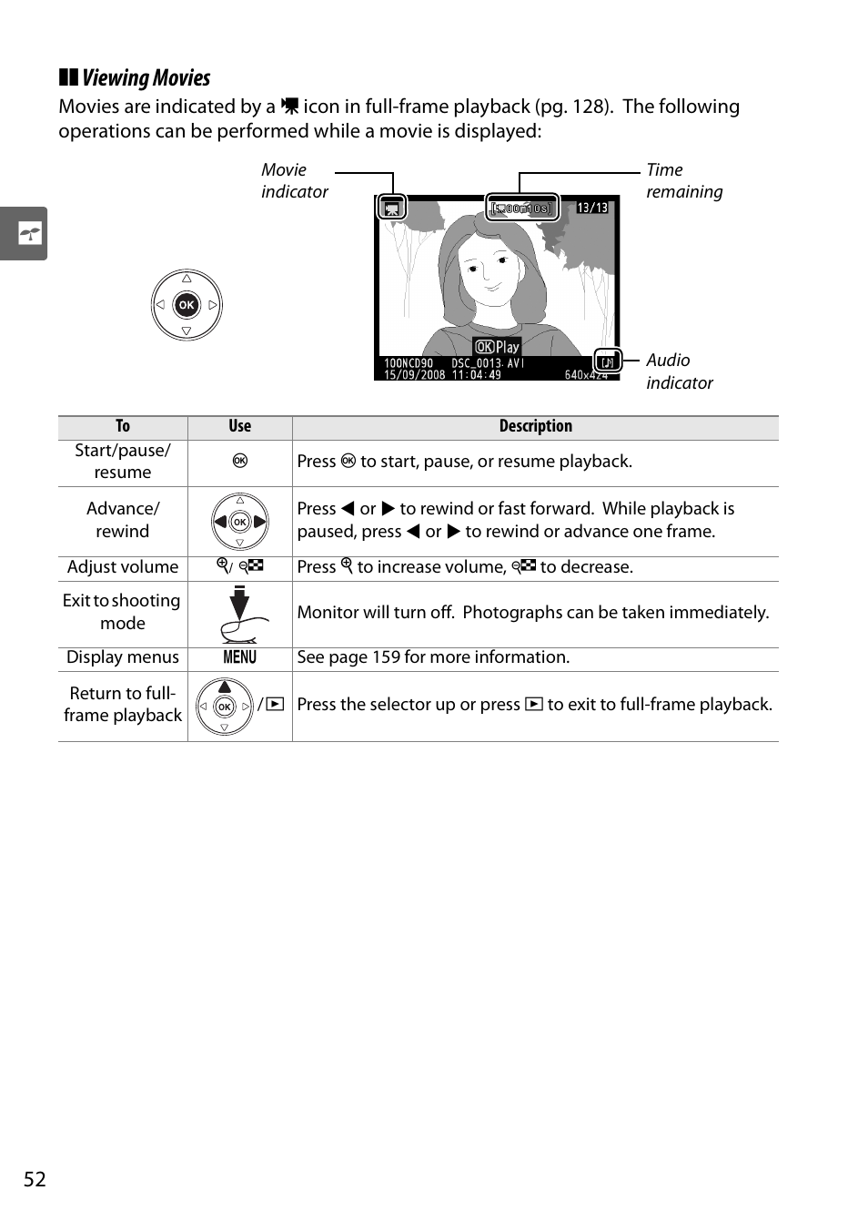 Viewing movies | Nikon D90 User Manual | Page 72 / 300