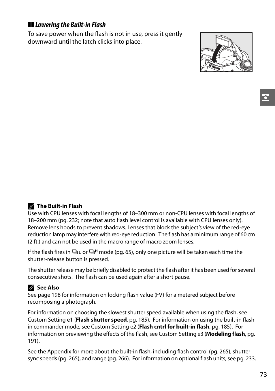 Lowering the built-in flash | Nikon D90 User Manual | Page 93 / 300