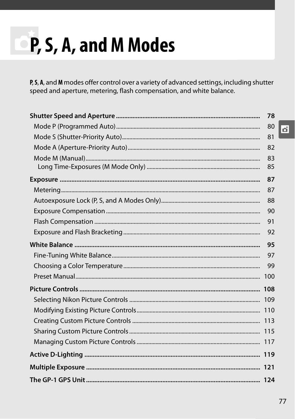 P, s, a, and m modes | Nikon D90 User Manual | Page 97 / 300