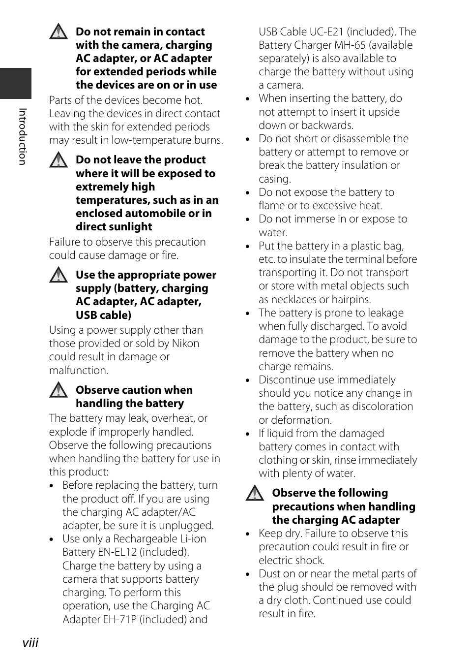 Viii | Nikon AW120 User Manual | Page 10 / 270